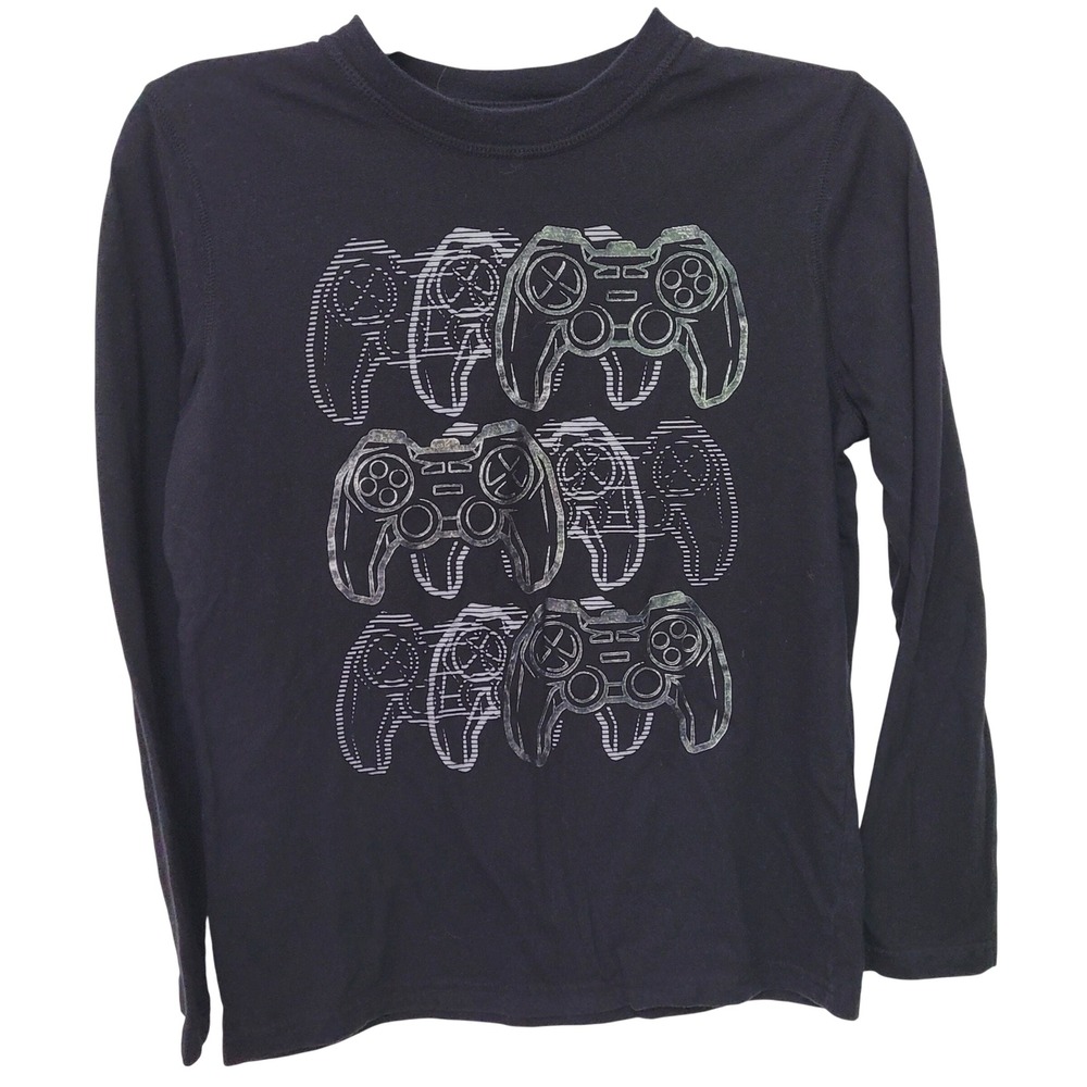 Thereabouts Video Game Controller Graphic Tee Boys L 14/16 Navy Blue Long Sleeve